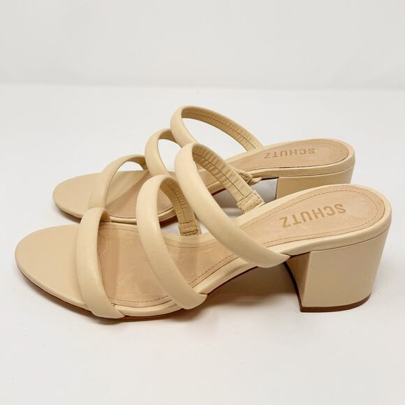 NEW Schutz Olly Mid Block Nappa Leather Strappy Sandal Cream White 10.5 - Picture 3 of 8